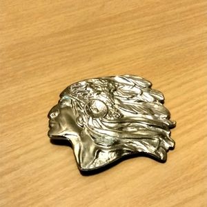 Nickel Plated Belt Buckle Indian Chief with Headdress in Chrome